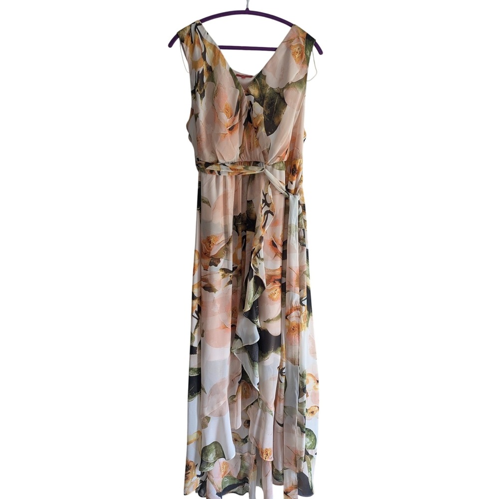 Signature by Sangria Woman Floral High Low Maxi Dress Honeysuckle 20W NWT